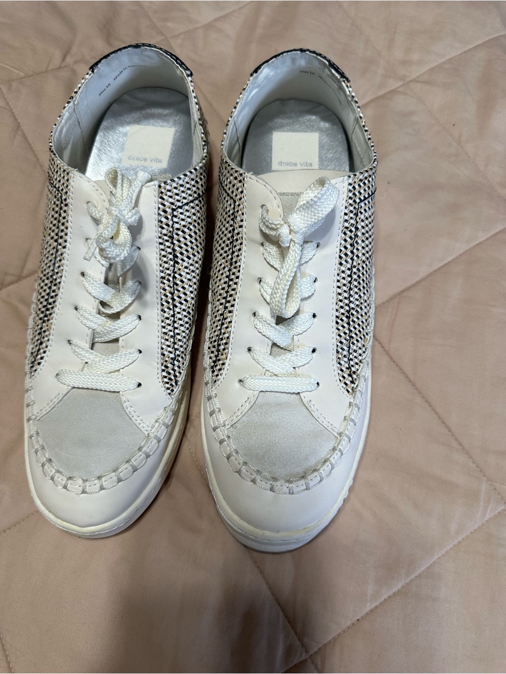 Dolce Vita Cream and Black Woven Lace-Up Sneakers
